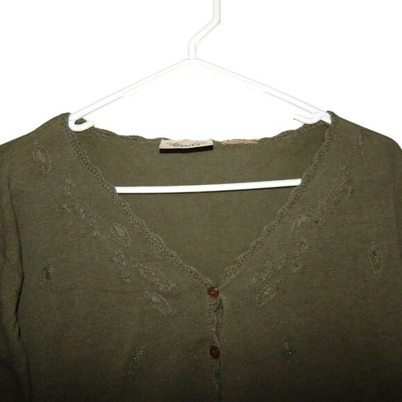 KATHIE LEE women's small thin olive green button front cardigan sweater - Picture 2 of 11